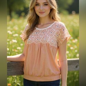 Free People Georgia Pink Embroidered Bubble Top Size M 😃